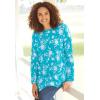 Woman Within Plus Size Perfect Printed Long-Sleeve Crewneck Tunic(Emerald Green Field Floral)