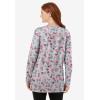 Woman Within Plus Size Perfect Printed Long-Sleeve Crewneck Tunic(Heather Grey Red Pretty Floral)