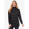 Woman Within Plus Size Perfect Printed Long-Sleeve Turtleneck Tee(Black Mistletoe)
