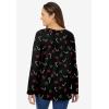 Woman Within Plus Size Perfect Printed Long-Sleeve V-Neck Tee(Black Mistletoe)