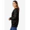 Woman Within Plus Size Perfect Printed Long-Sleeve V-Neck Tee(Black Mistletoe)