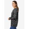Woman Within Plus Size Perfect Printed Long-Sleeve V-Neck Tee(Black Multi Tulip Flowers)