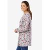 Woman Within Plus Size Perfect Printed Long-Sleeve V-Neck Tee(Heather Grey Red Pretty Floral)