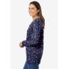 Woman Within Plus Size Perfect Printed Long-Sleeve V-Neck Tee(Navy Pretty Floral)