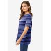 Woman Within Plus Size Perfect Printed Short-Sleeve Crewneck Tee(Navy Patchwork Stripe)