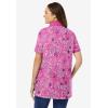 Woman Within Plus Size Perfect Printed Short-Sleeve Polo Shirt(Peony Petal Paisley)