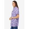 Woman Within Plus Size Perfect Printed Short-Sleeve Polo Shirt(Soft Iris Blossom Vine)