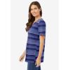 Woman Within Plus Size Perfect Printed Short-Sleeve V-Neck Tee(Navy Patchwork Stripe)