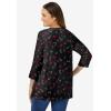 Woman Within Plus Size Perfect Printed Three-Quarter Sleeve V-Neck Tee(Black Mistletoe)