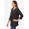 Woman Within Plus Size Perfect Printed Three-Quarter Sleeve V-Neck Tee(Black Mistletoe)