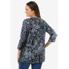 Woman Within Plus Size Perfect Printed Three-Quarter Sleeve V-Neck Tee(Black Paisley)