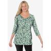 Woman Within Plus Size Perfect Printed Three-Quarter Sleeve V-Neck Tee(Chocolate Jasmine)