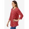 Woman Within Plus Size Perfect Printed Three-Quarter Sleeve V-Neck Tee(Classic Red Snowflakes)