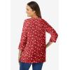 Woman Within Plus Size Perfect Printed Three-Quarter Sleeve V-Neck Tee(Classic Red Snowflakes)
