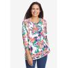 Woman Within Plus Size Perfect Printed Three-Quarter Sleeve V-Neck Tee(Emerald Green Field Floral)
