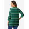 Woman Within Plus Size Perfect Printed Three-Quarter Sleeve V-Neck Tee(Emerald Green Patchwork Stripe)