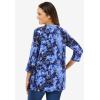 Woman Within Plus Size Perfect Printed Three-Quarter Sleeve V-Neck Tee(Navy Floral Tie Dye)