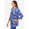 Woman Within Plus Size Perfect Printed Three-Quarter Sleeve V-Neck Tee(Navy Floral Tie Dye)