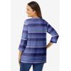 Woman Within Plus Size Perfect Printed Three-Quarter Sleeve V-Neck Tee(Navy Patchwork Stripe)