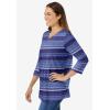 Woman Within Plus Size Perfect Printed Three-Quarter Sleeve V-Neck Tee(Navy Patchwork Stripe)