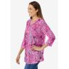 Woman Within Plus Size Perfect Printed Three-Quarter Sleeve V-Neck Tee(Peony Petal Paisley)