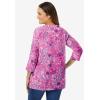 Woman Within Plus Size Perfect Printed Three-Quarter Sleeve V-Neck Tee(Peony Petal Paisley)