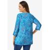 Woman Within Plus Size Perfect Printed Three-Quarter Sleeve V-Neck Tee(Pretty Turquoise Paisley)