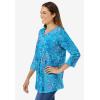 Woman Within Plus Size Perfect Printed Three-Quarter Sleeve V-Neck Tee(Pretty Turquoise Paisley)