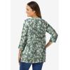 Woman Within Plus Size Perfect Printed Three-Quarter Sleeve V-Neck Tee(Sage Blossom Vine)