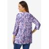Woman Within Plus Size Perfect Printed Three-Quarter Sleeve V-Neck Tee(Soft Iris Blossom Vine)