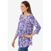 Woman Within Plus Size Perfect Printed Three-Quarter Sleeve V-Neck Tee(Soft Iris Blossom Vine)