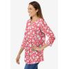 Woman Within Plus Size Perfect Printed Three-Quarter Sleeve V-Neck Tee(Sweet Coral Butterfly Ditsy)