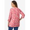 Woman Within Plus Size Perfect Printed Three-Quarter Sleeve V-Neck Tee(Sweet Coral Butterfly Ditsy)