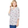 Woman Within Plus Size Perfect Printed Three-Quarter Sleeve V-Neck Tee(White Lovely Ditsy)