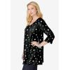 Woman Within Plus Size Perfect Printed Three-Quarter-Sleeve V-Neck Tunic(Black White Stars)