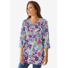 Woman Within Plus Size Perfect Printed Three-Quarter-Sleeve V-Neck Tunic(Chocolate Jasmine)