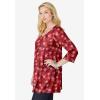 Woman Within Plus Size Perfect Printed Three-Quarter-Sleeve V-Neck Tunic(Classic Red Textured Snowflake)