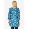 Woman Within Plus Size Perfect Printed Three-Quarter-Sleeve V-Neck Tunic(Deep Teal Patchwork)