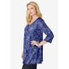 Woman Within Plus Size Perfect Printed Three-Quarter-Sleeve V-Neck Tunic(Evening Blue Paisley)
