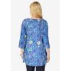Woman Within Plus Size Perfect Printed Three-Quarter-Sleeve V-Neck Tunic(French Blue Jacquard Floral)