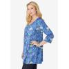 Woman Within Plus Size Perfect Printed Three-Quarter-Sleeve V-Neck Tunic(French Blue Jacquard Floral)
