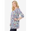 Woman Within Plus Size Perfect Printed Three-Quarter-Sleeve V-Neck Tunic(Heather Grey Field Floral)