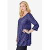 Woman Within Plus Size Perfect Printed Three-Quarter-Sleeve V-Neck Tunic(Navy Offset Dot)