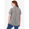 Woman Within Plus Size Perfect Short Sleeve Button-Down Shirt Oversized Tunic Blouse(Heart Stripe Black Multi)