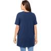 Woman Within Plus Size Perfect Short-Sleeve Shirred V-Neck Tunic(Navy)