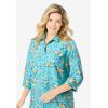 Woman Within Plus Size Perfect Three Quarter Sleeve Shirt(Aquamarine Pretty Bloom)