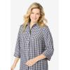Woman Within Plus Size Perfect Three Quarter Sleeve Shirt(Black Gingham)