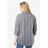 Woman Within Plus Size Perfect Three Quarter Sleeve Shirt(Black Gingham)