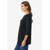 Woman Within Plus Size Perfect Three-Quarter Sleeve Boatneck Tee(Black)
