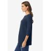 Woman Within Plus Size Perfect Three-Quarter Sleeve Boatneck Tee(Navy)
